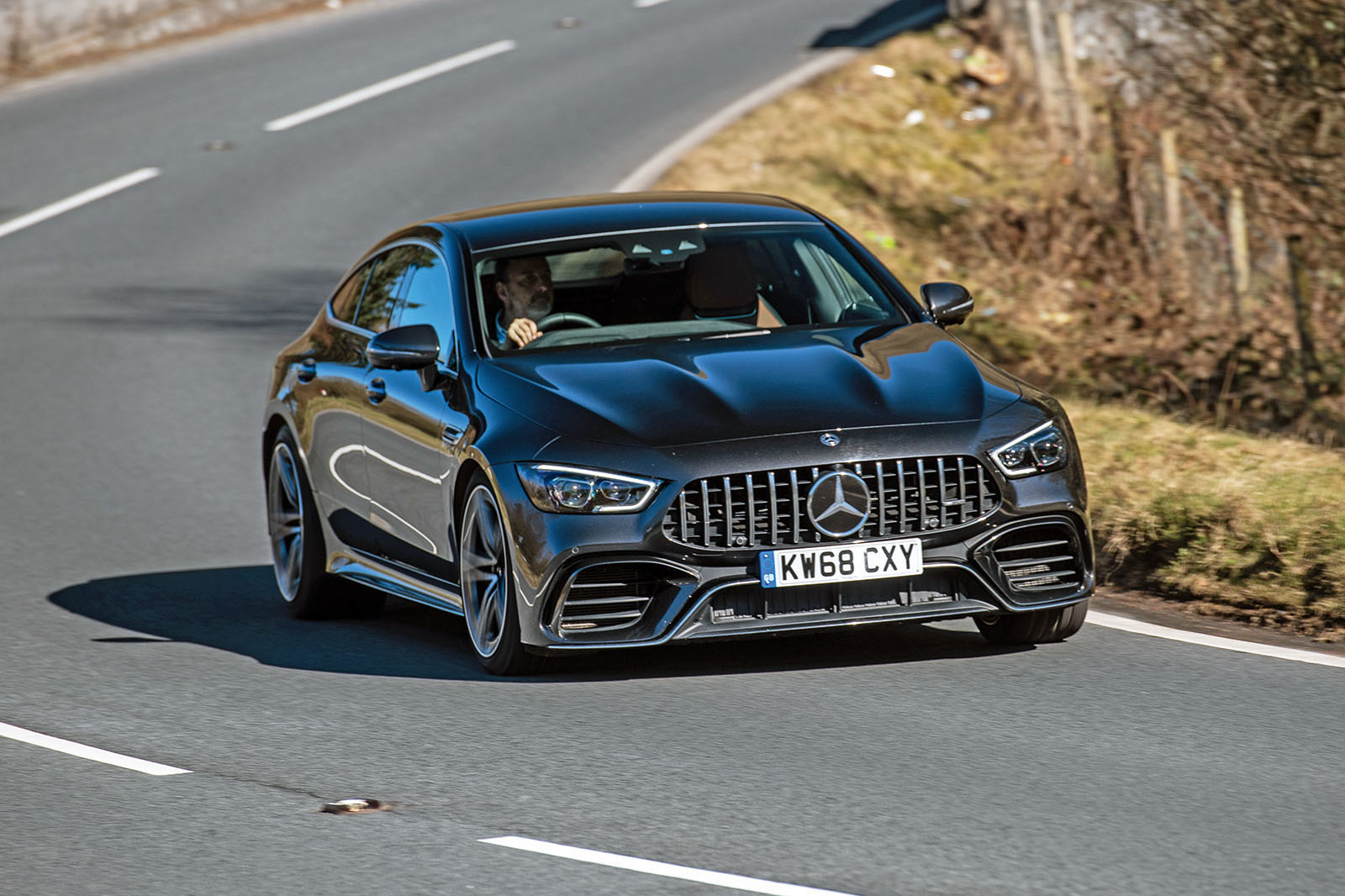 Mercedes-AMG GT four-door Coupé 2019 road test review - cornering front