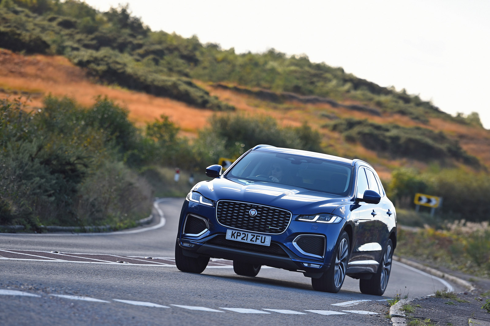 24 Jaguar F Pace P400e 2021 road test review on road front