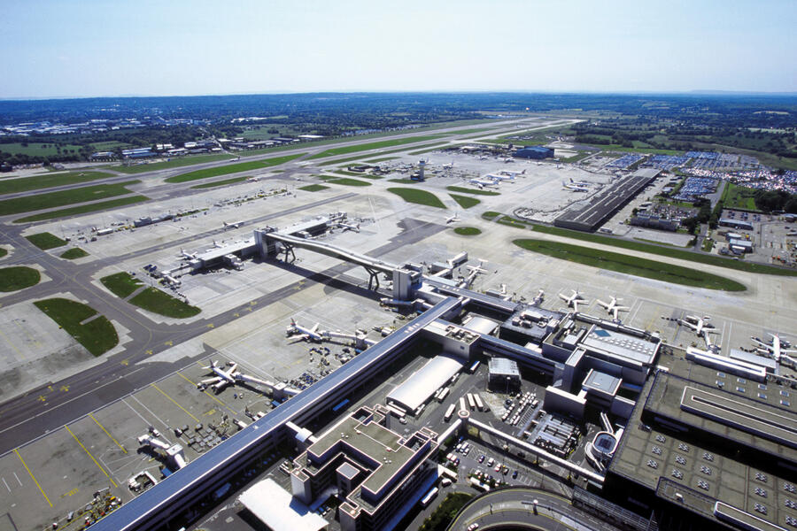 Gatwick airport aerial image showing north terminal airfield