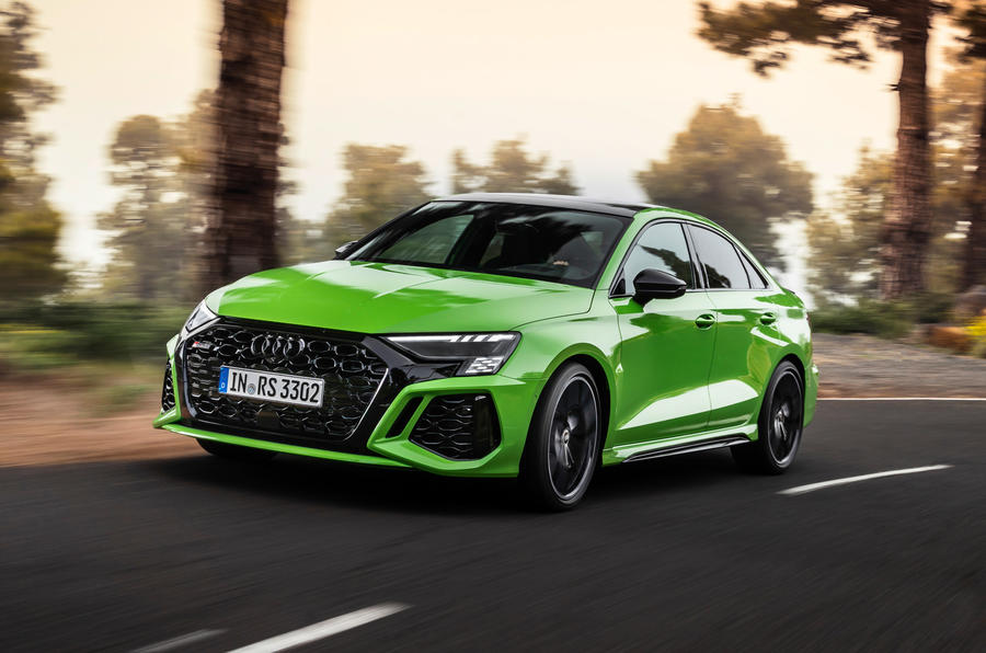 96 Audi RS3 2021 official reveal saloon hero front