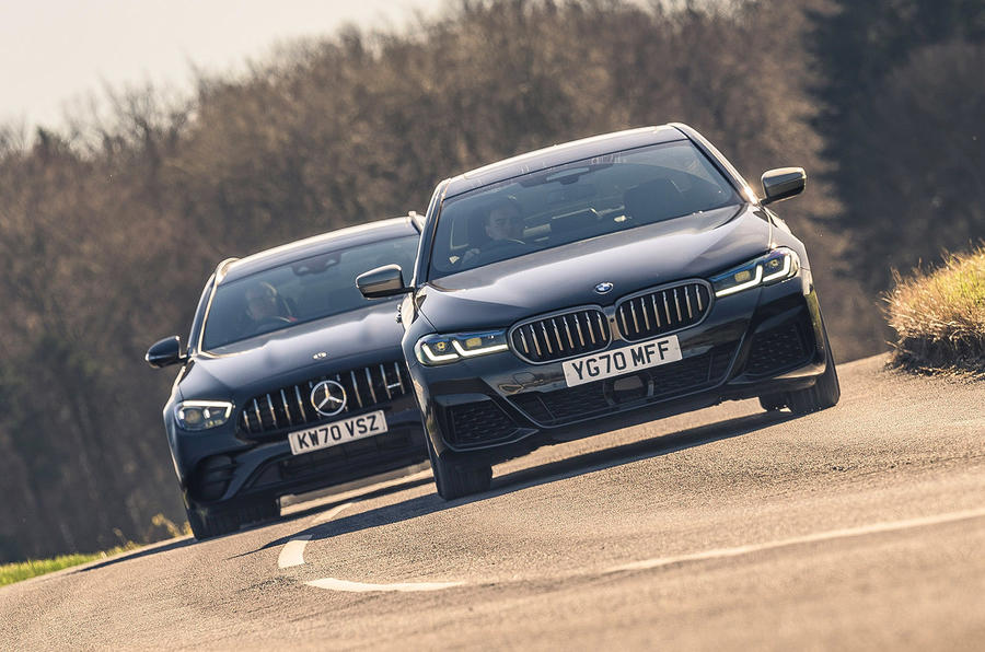 99 bmw m550i vs mercedes amg e53 2021 twin test hero front