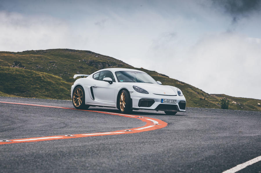 Porsche 718 Cayman GT4 driving - front