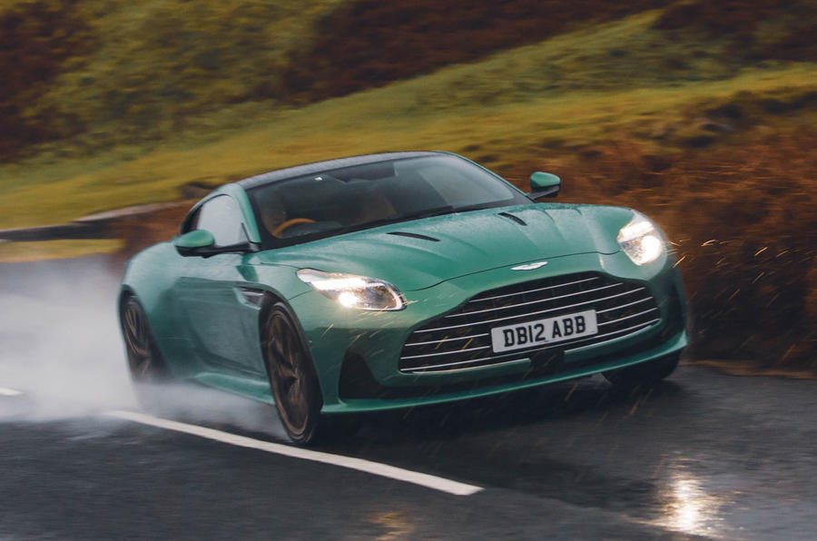 Aston Martin DB12 front quarter tracking