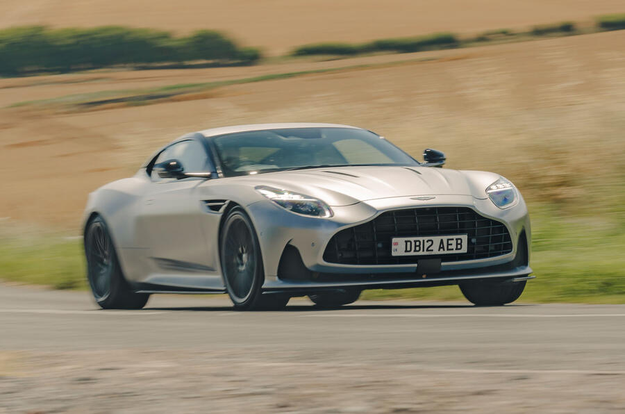 Aston Martin DB12 front quarter tracking