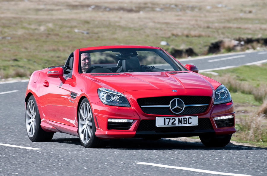 Mercedes SLK55 AMG front three quarter tracking