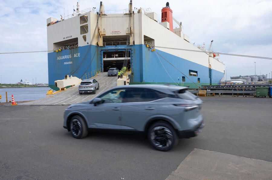 Nissan Qashqai being loaded onto a ship at the Port of Tyne