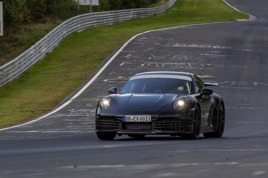 Porsche 911 hybrid prototype cornering at nurburgring