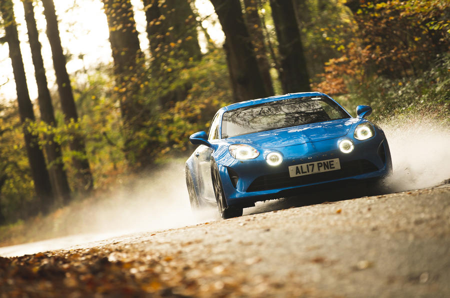 Alpine A110 dynamic wet roads lead