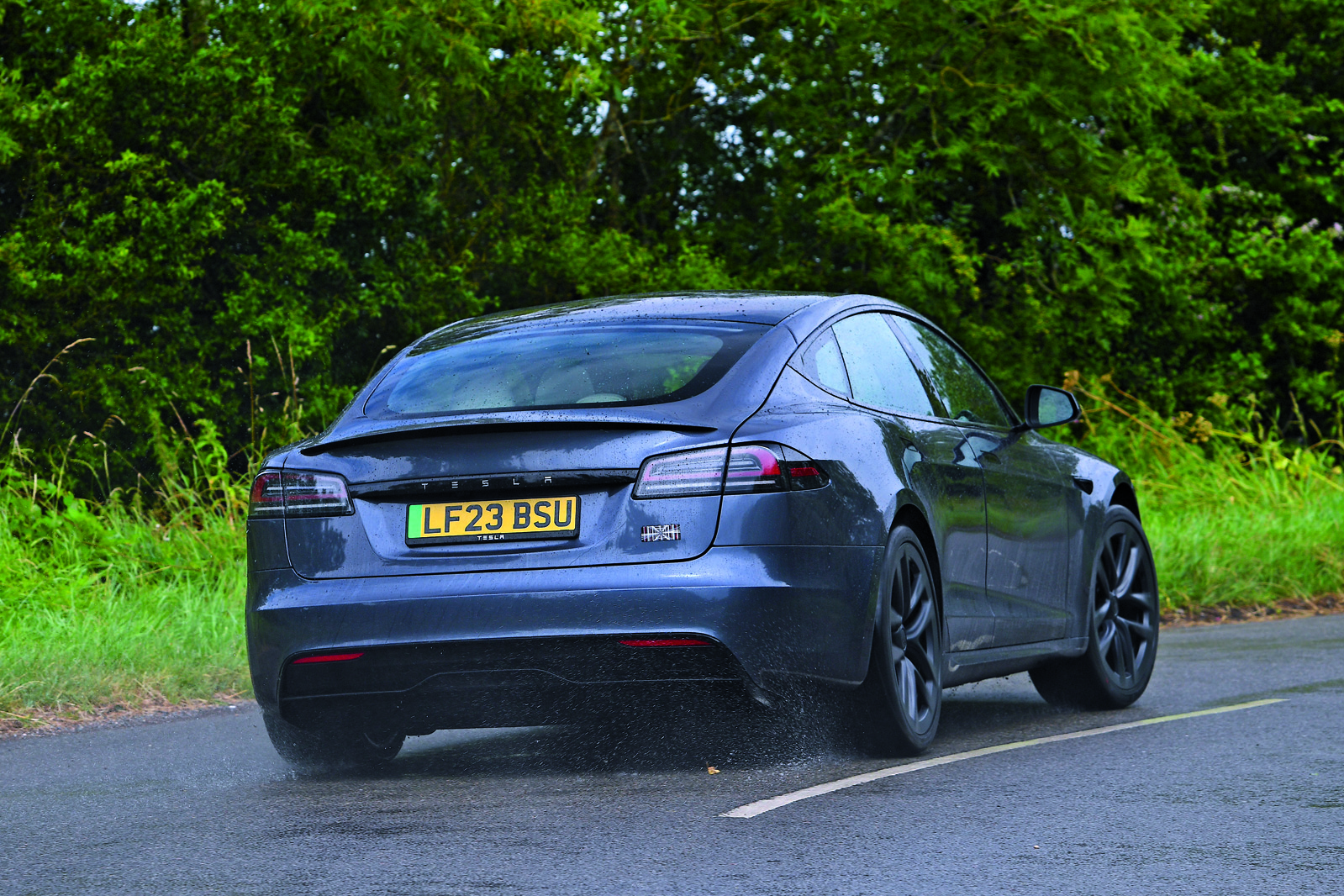 Tesla Model S Plaid rear driving